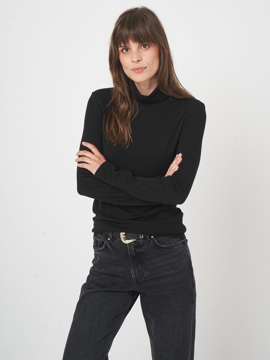 Lange mouw top met col van fijne wolblend image number 1