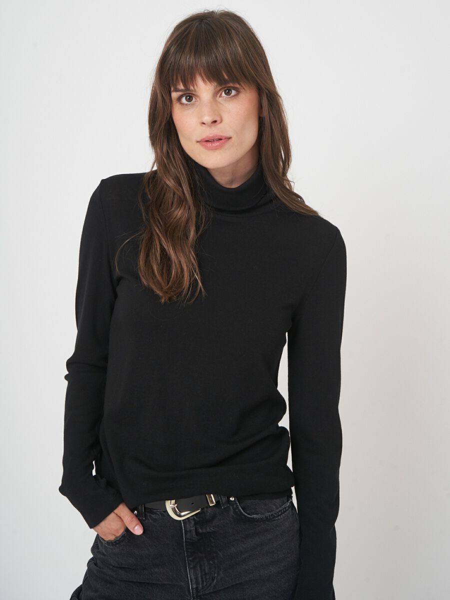 Lange mouw top met col van fijne wolblend image number 2