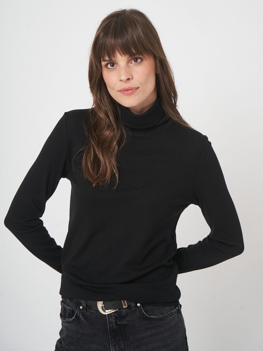 Lange mouw top met col van fijne wolblend image number 3