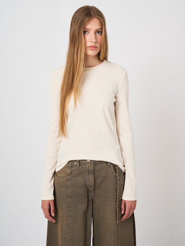 Ribbed Cashmere-Cotton Long-Sleeve Top image number 0