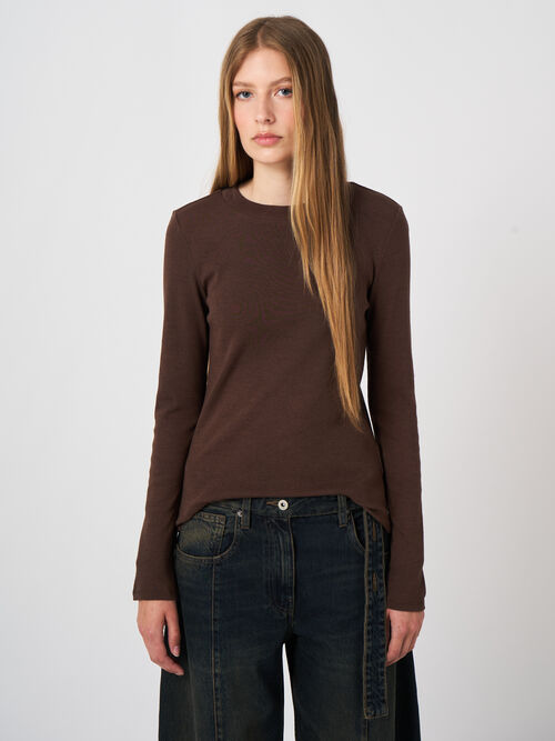 Ribbed Cashmere-Cotton Long-Sleeve Top
