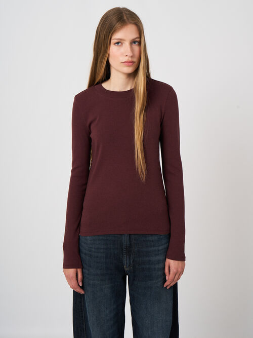Ribbed Cashmere-Cotton Long-Sleeve Top