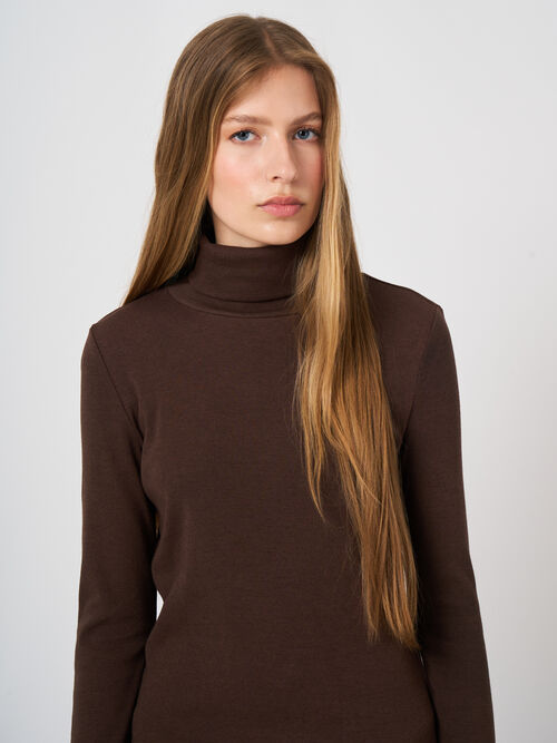 Ribbed Cashmere-Cotton Turtleneck Top