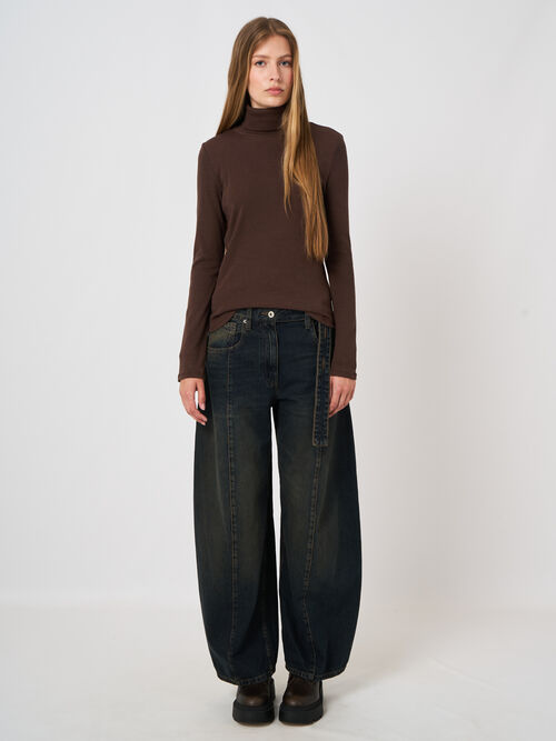 Ribbed Cashmere-Cotton Turtleneck Top
