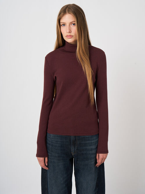 Ribbed Cashmere-Cotton Turtleneck Top