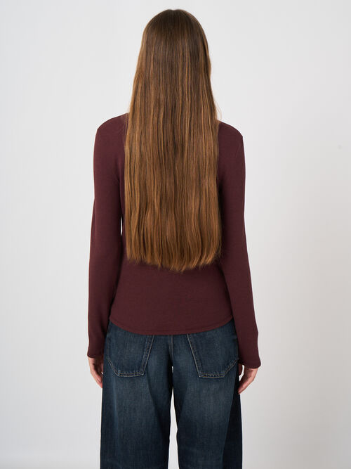 Ribbed Cashmere-Cotton Turtleneck Top