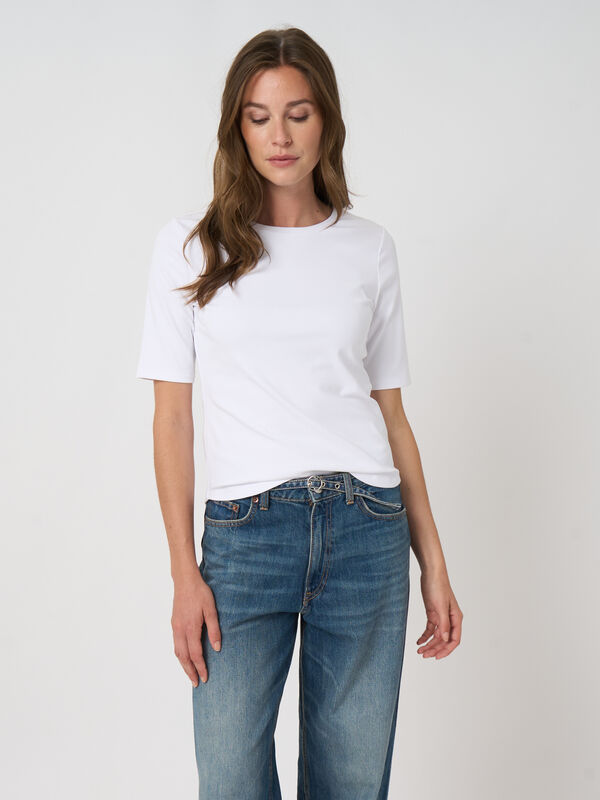 Geripptes Damen T-Shirt aus Baumwoll-Stretch, figurbetont image number 0