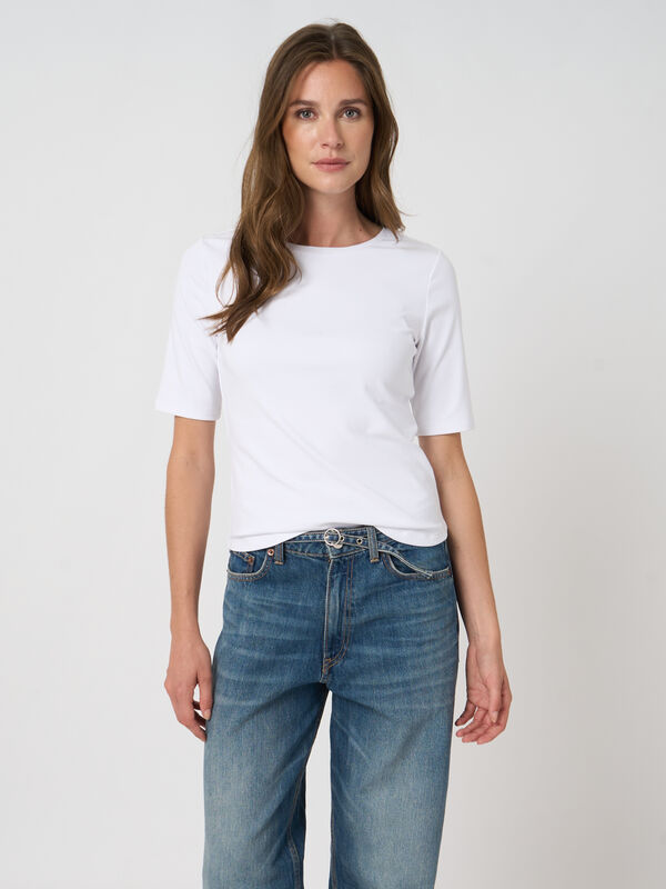 Geripptes Damen T-Shirt aus Baumwoll-Stretch, figurbetont image number 2