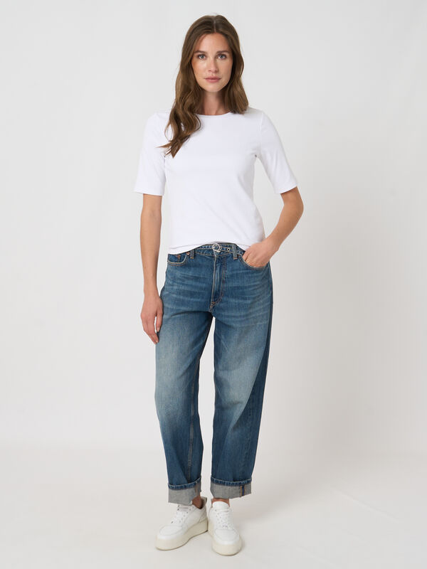 Geripptes Damen T-Shirt aus Baumwoll-Stretch, figurbetont image number 3