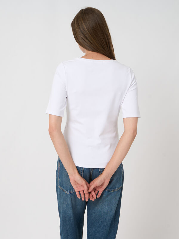 Geripptes Damen T-Shirt aus Baumwoll-Stretch, figurbetont image number 4