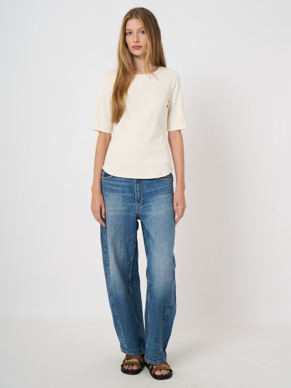 Geripptes Damen T-Shirt aus Baumwoll-Stretch, figurbetont image number 0