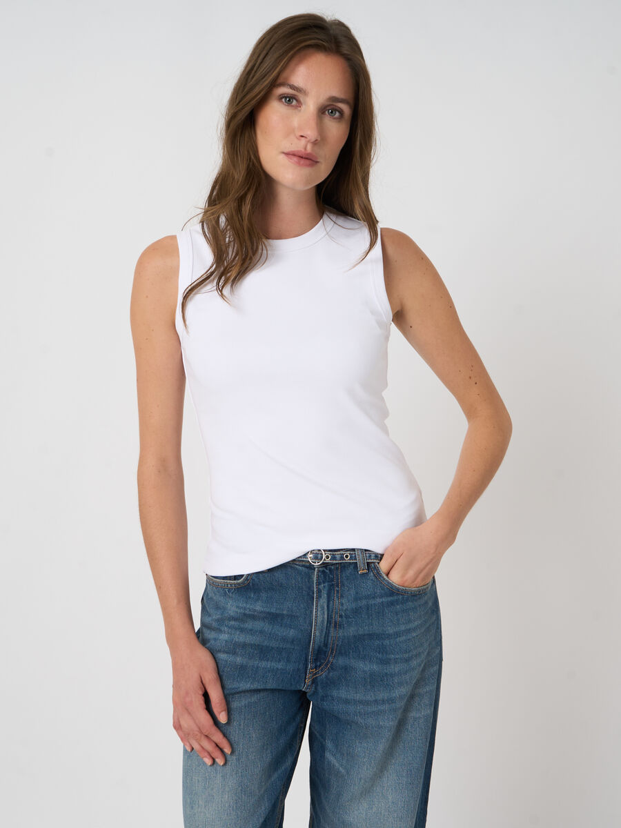 &Auml;rmelloses Damen-Ripp-Top aus Baumwolle &ndash; Stretch image number 0