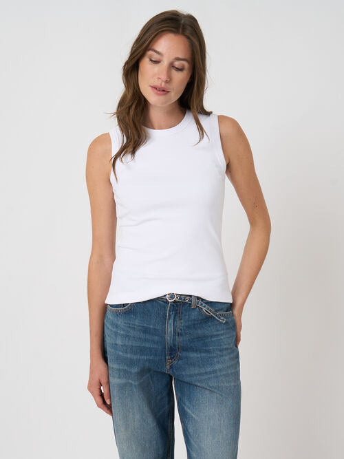 &Auml;rmelloses Damen-Ripp-Top aus Baumwolle &ndash; Stretch