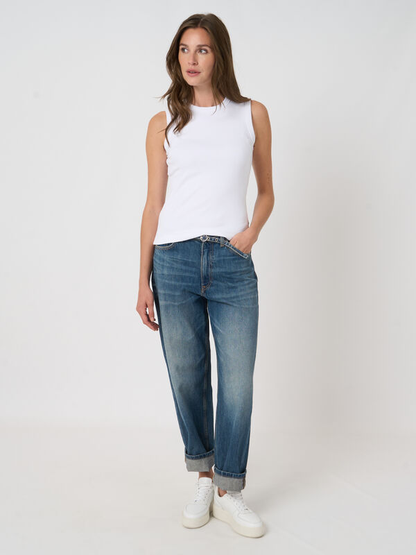 &Auml;rmelloses Damen-Ripp-Top aus Baumwolle &ndash; Stretch image number 3
