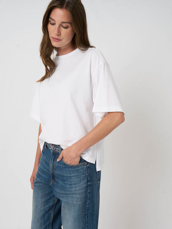 Boxy T-shirt van stretchkatoen image number 0