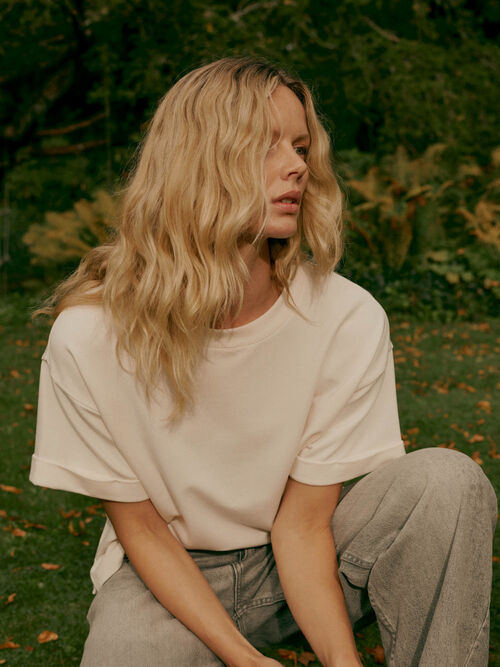 French terry boxy t-shirt with rolled sleeves