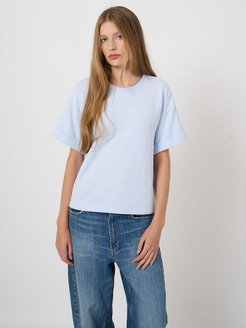 French terry boxy t-shirt with rolled sleeves