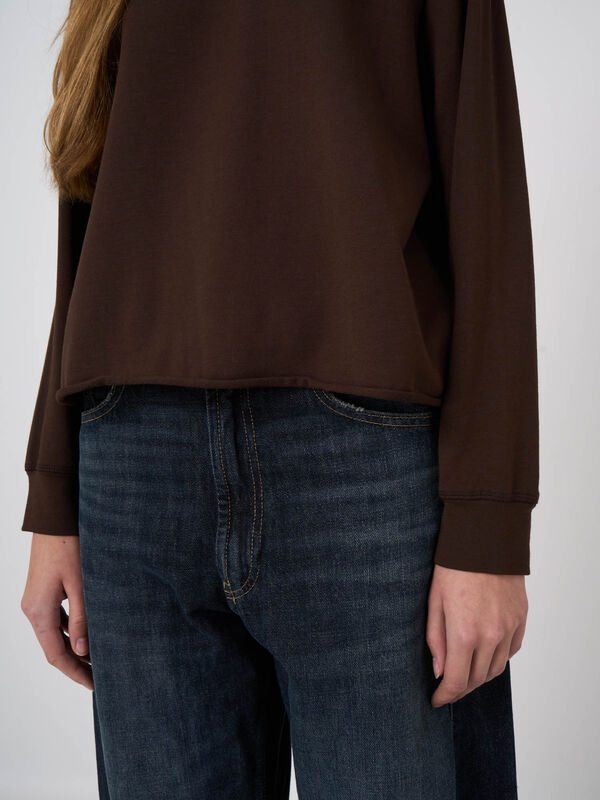 Modal-Cotton French Terry Top with Rolled Hem image number 1