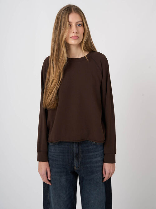 Modal-Cotton French Terry Top with Rolled Hem
