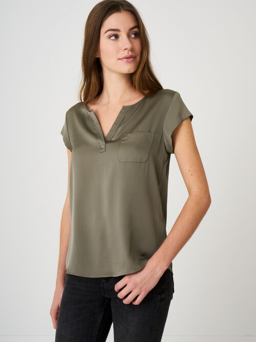 Silk top with breast pocket