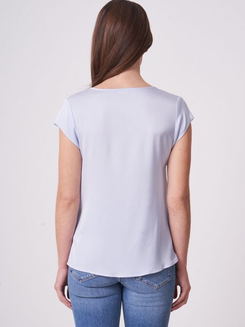 Short-sleeved silk top with pocket
