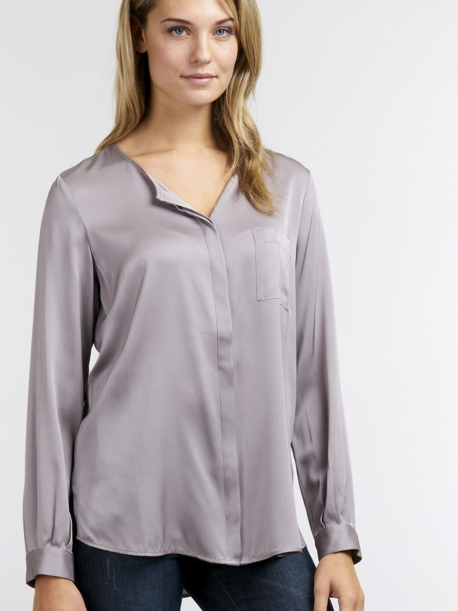 Zijden blouse met split in de hals image number 0