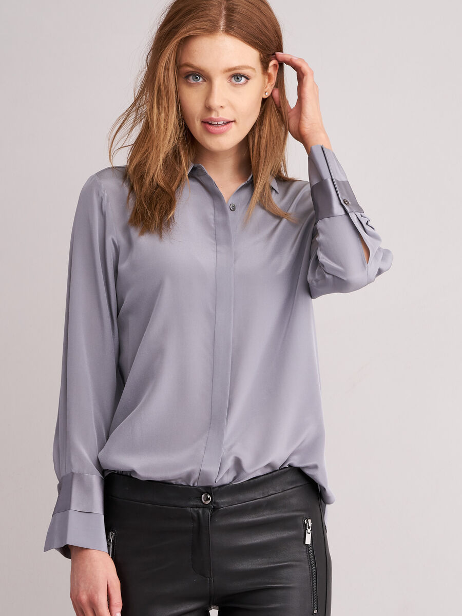 Silk blouse with concealed button placket