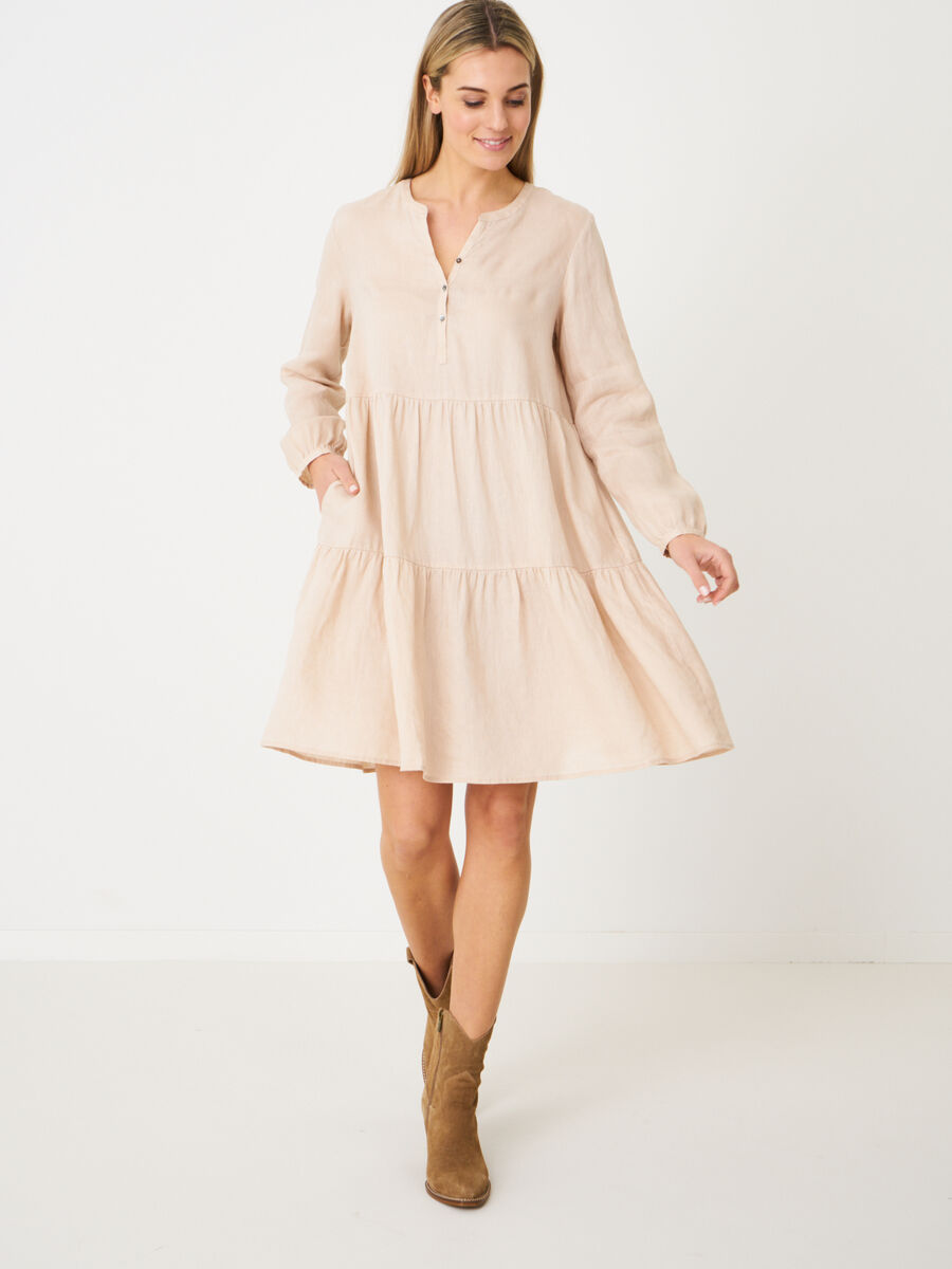 Linnen jurk met ruche lagen image number 3