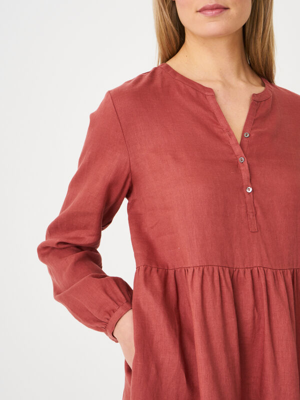 Linnen jurk met ruche lagen image number 2