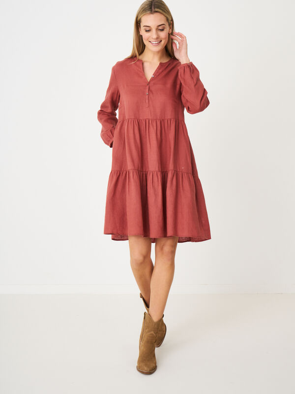 Linnen jurk met ruche lagen image number 3