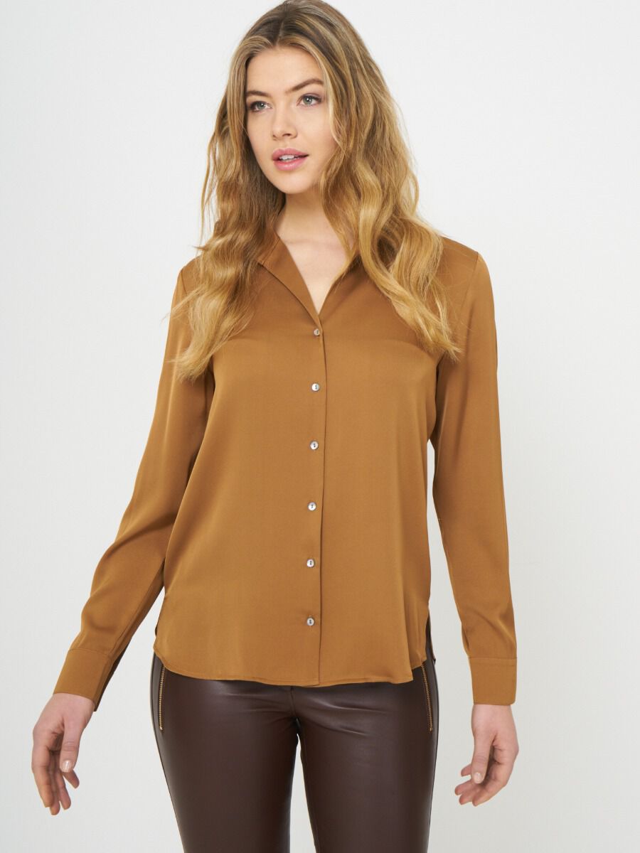 Silk blouse with slit round neckline image number 0