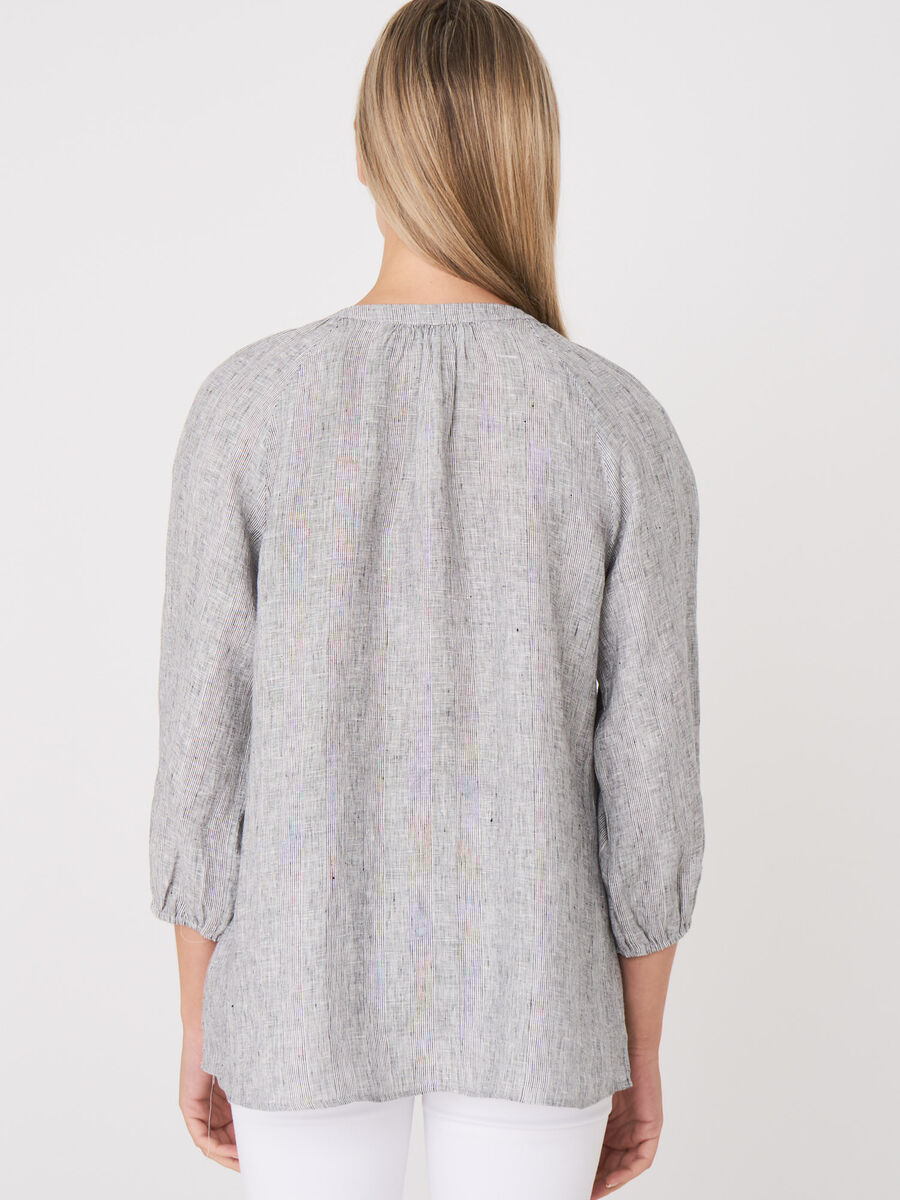 Pure linen loose fit blouse with check pattern image number 1