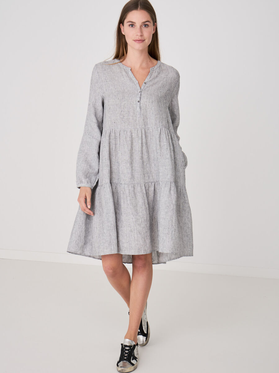Pure linen tiered dress with check pattern image number 0