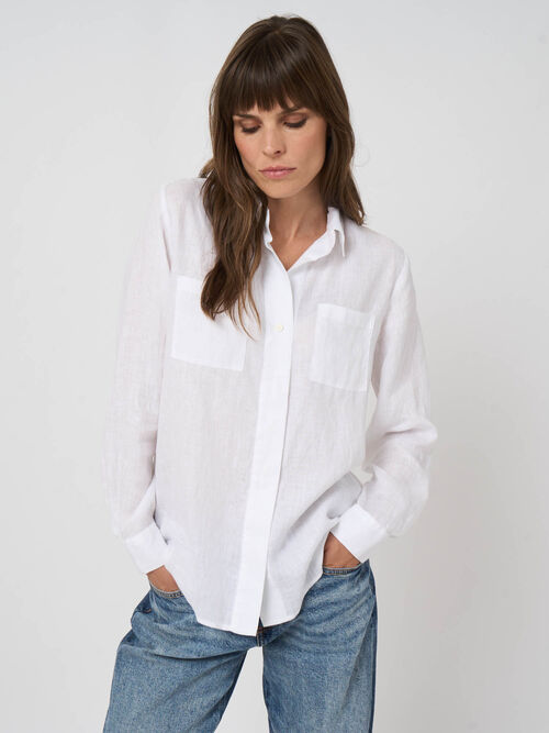 Basic linnen blouse met borstzakken