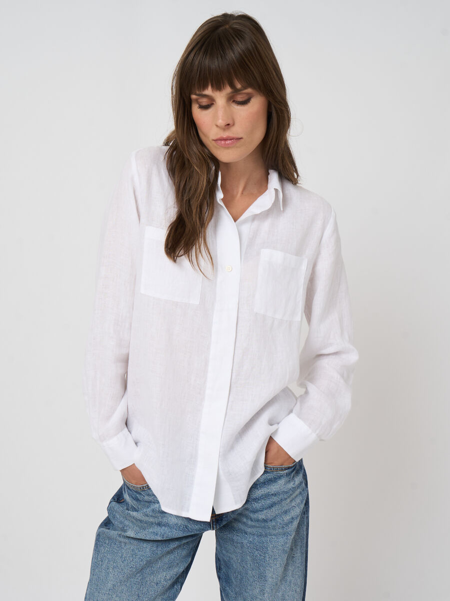 Leinenbluse f&uuml;r Damen mit Brusttaschen, A-Linie image number 0