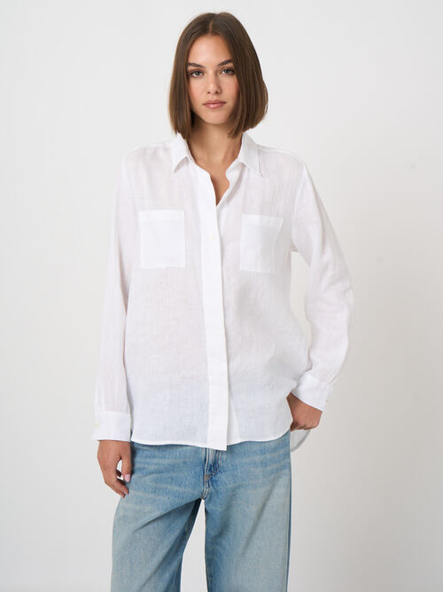 Basic linnen blouse met borstzakken