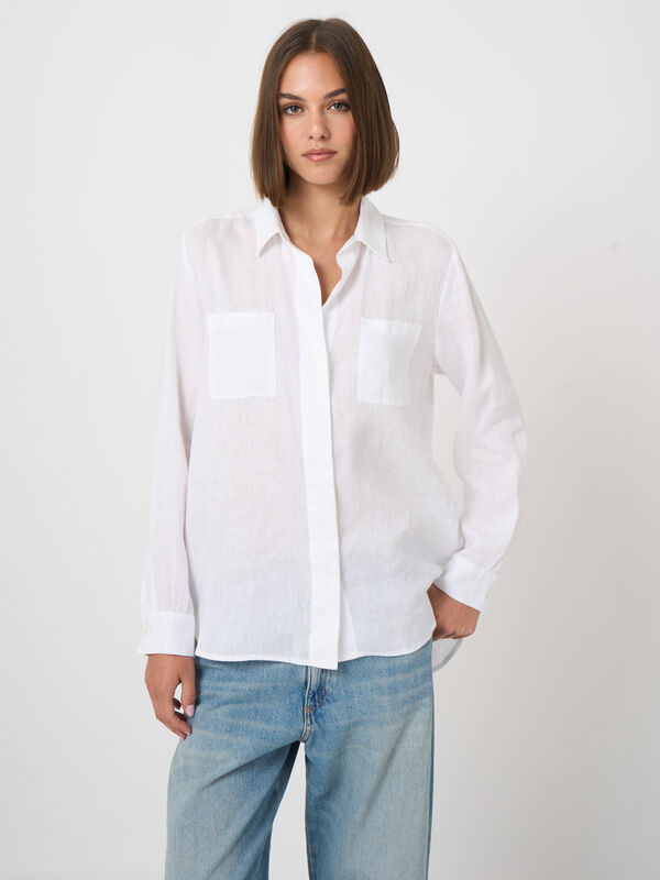Pure linen women&rsquo;s blouse with chest pockets image number 0