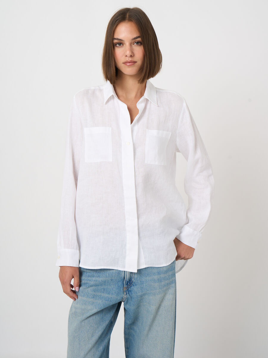 Leinenbluse f&uuml;r Damen mit Brusttaschen, A-Linie image number 0