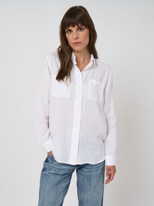 Pure linen women&rsquo;s blouse with chest pockets | repeat