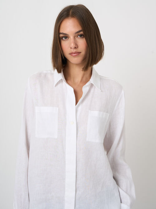 Basic linnen blouse met borstzakken