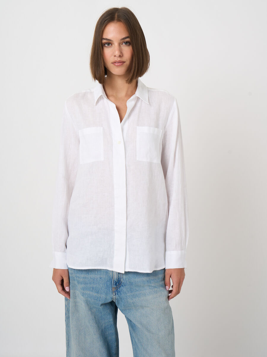 Leinenbluse f&uuml;r Damen mit Brusttaschen, A-Linie image number 2