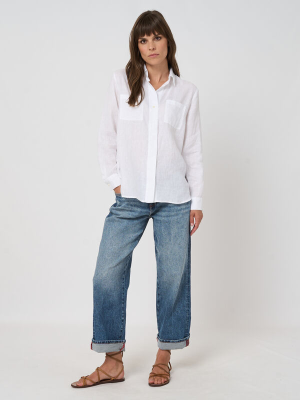 Leinenbluse f&uuml;r Damen mit Brusttaschen, A-Linie image number 3