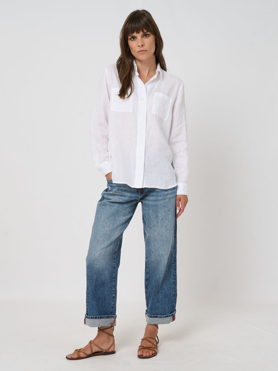 Leinenbluse f&uuml;r Damen mit Brusttaschen, A-Linie image number 3