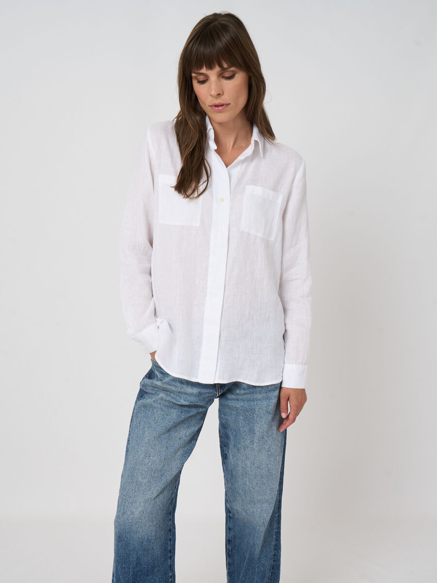 Leinenbluse f&uuml;r Damen mit Brusttaschen, A-Linie image number 4