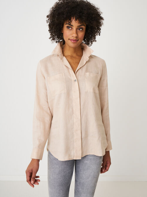 Basic pure linen blouse with breast pockets
