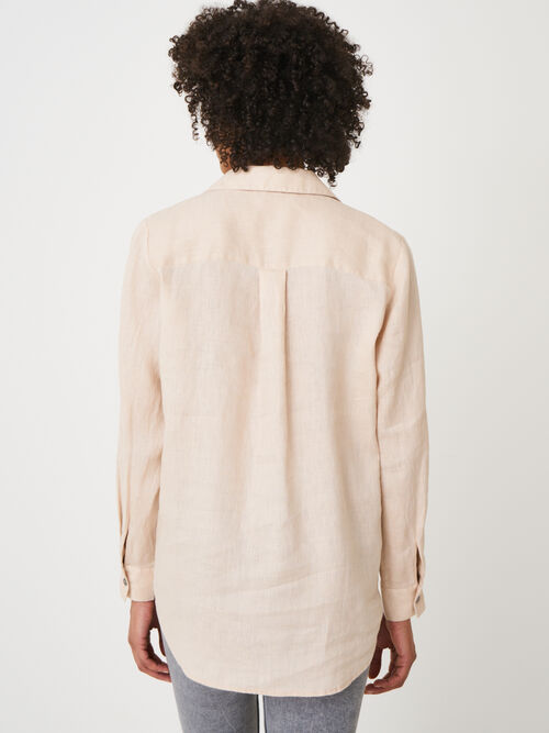 Basic pure linen blouse with breast pockets