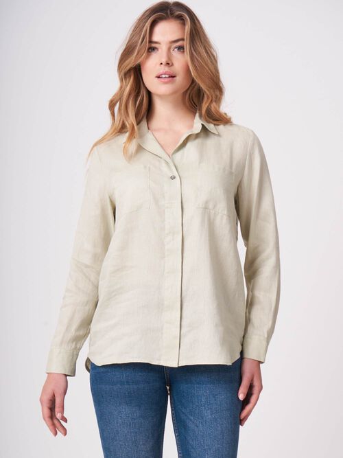 Basic pure linen blouse with breast pockets