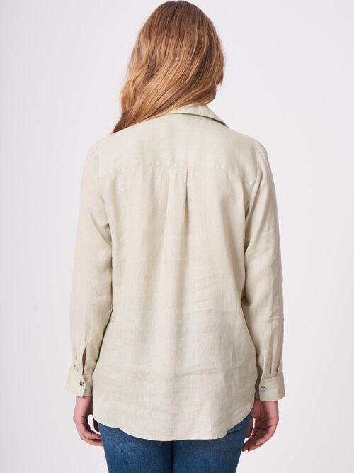 Basic pure linen blouse with breast pockets