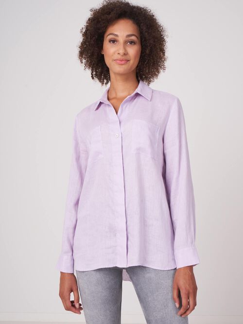 Basic pure linen blouse with breast pockets