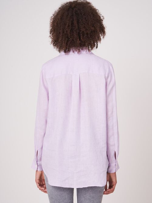 Basic pure linen blouse with breast pockets